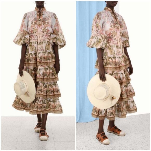 💕ZIMMERMANN💕 Lyre Ruffle Tiered Billow Sleeve Midi Dress ~ Spliced US 6 NWT - Picture 7 of 16